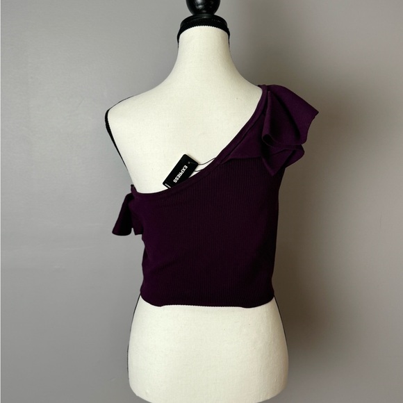 Express Body Contour One Shoulder Cropped Sweater Tank purple size large - Picture 3 of 11